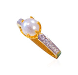 22K Gold CZ and Pearl Ring for Women