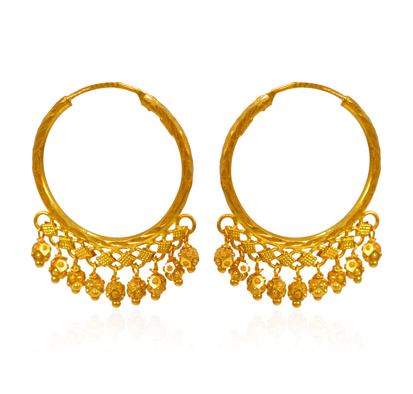 22Kt Gold Dangling Hoop Earrings